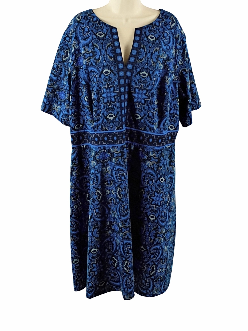 London Style Woman Blue Patterned Midi Dress 24W